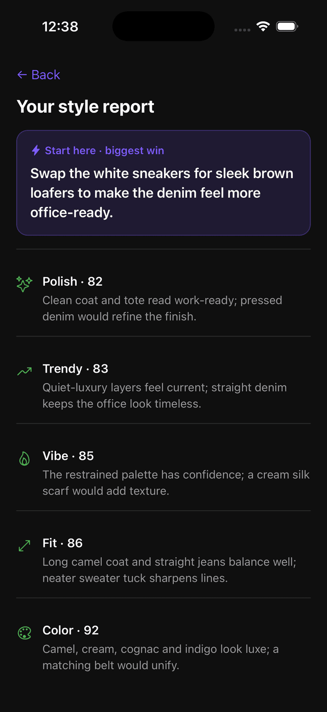 Style report with improvement tips